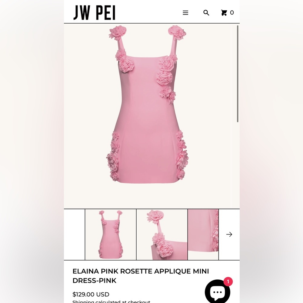 JW Pei Elaina Pink Rosette Appliqué Mini Dress - Pink